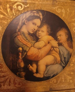 1900s, Gilt Framed Madonna of the Chair Painting Print on Wood