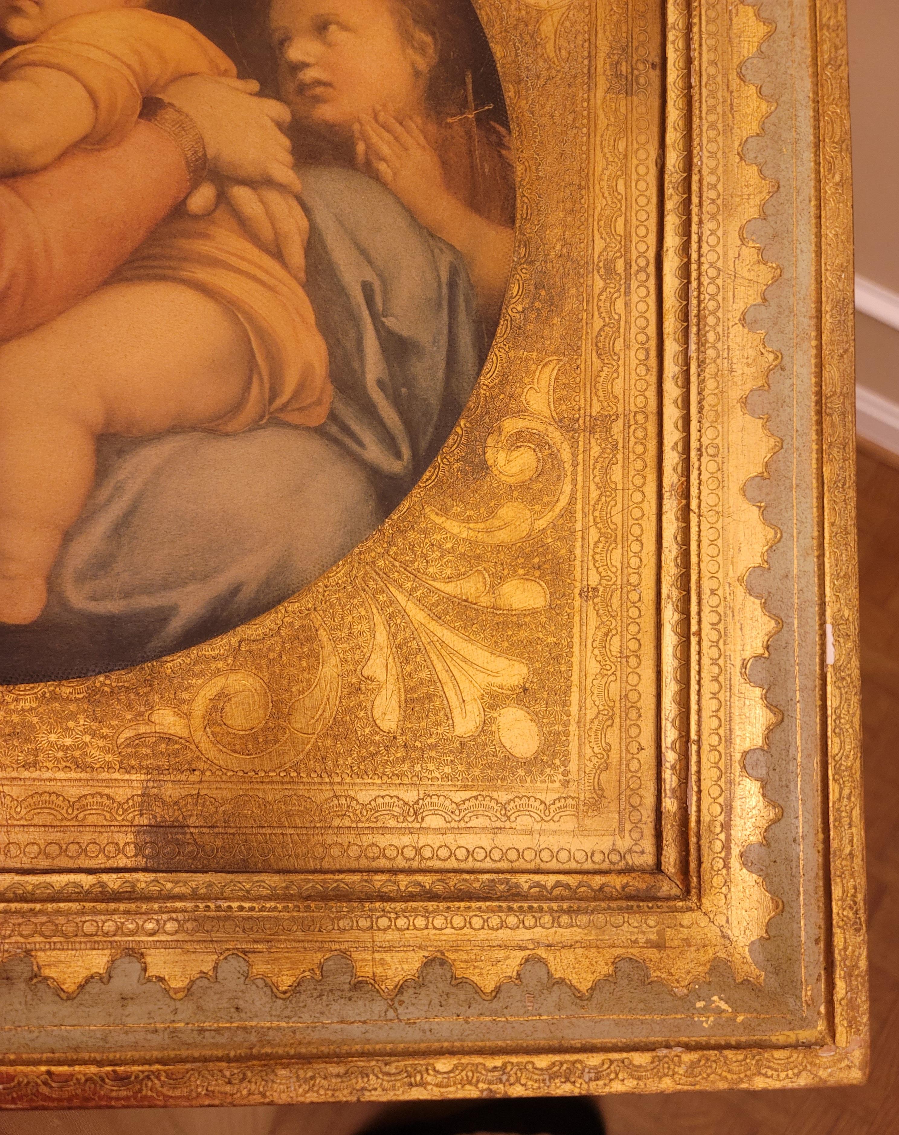 Other 1900s, Gilt Framed Madonna of the Chair Painting Print on Wood For Sale