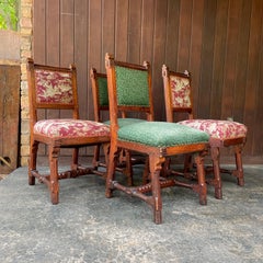 1900s Gothic Eastlake Dining Chairs Set Armchairs Carved Walnut Renaissance, 6