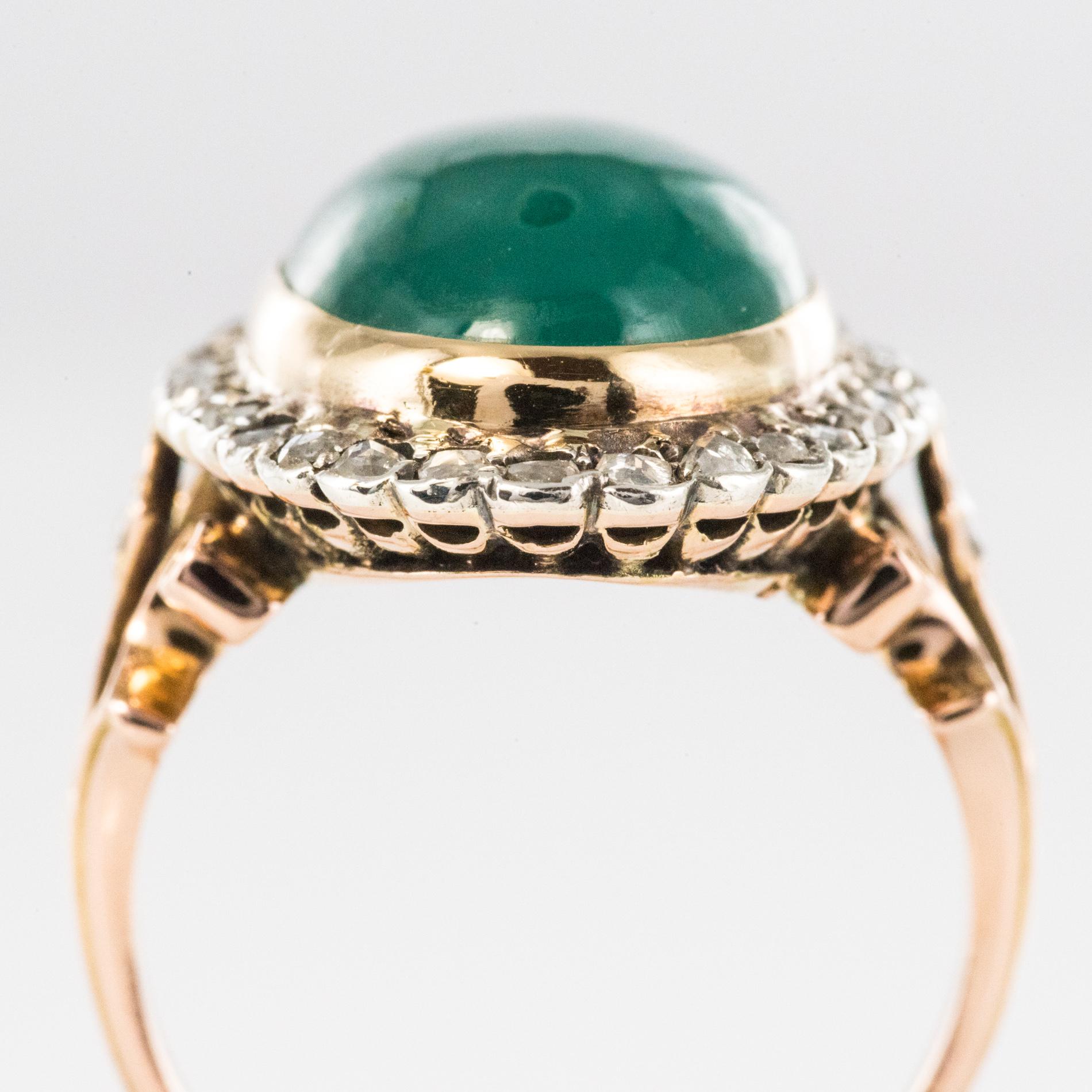 Bague en or rose 18 carats, agate verte et diamants taillés en rose, années 1900 en vente 6