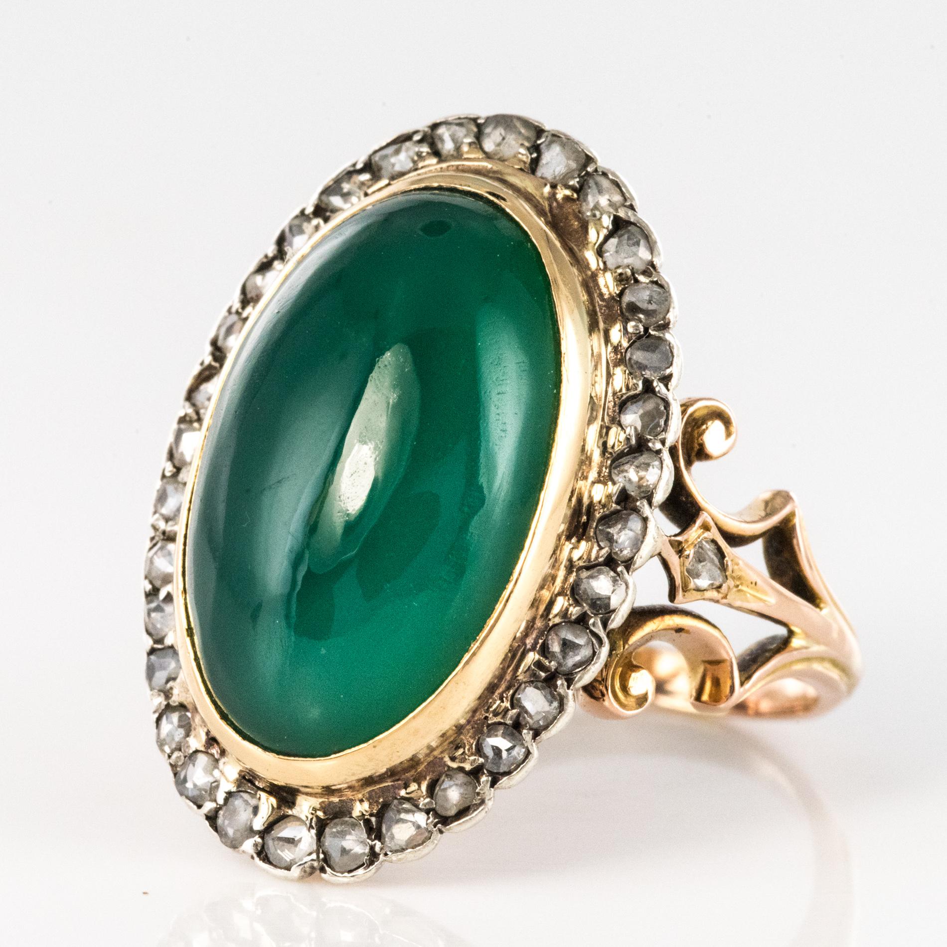 1900er Grüner Achat Rosenschliff Diamanten 18 Karat Rose Gold Ring (Belle Époque) im Angebot