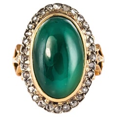 1900s Green Agate Rose-Cut Diamonds 18 Karat Rose Gold Ring