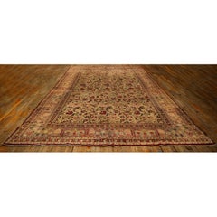 1900s Green Classic Antique Intricate Floral Handknotted Wool Mashad Carpet Rug