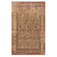 1900s Green Classic Antique Intricate Floral Handknotted Wool Mashad Carpet Rug
