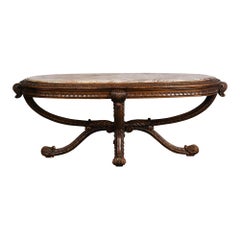1900s Hand Carved Low Oval Coffee Table