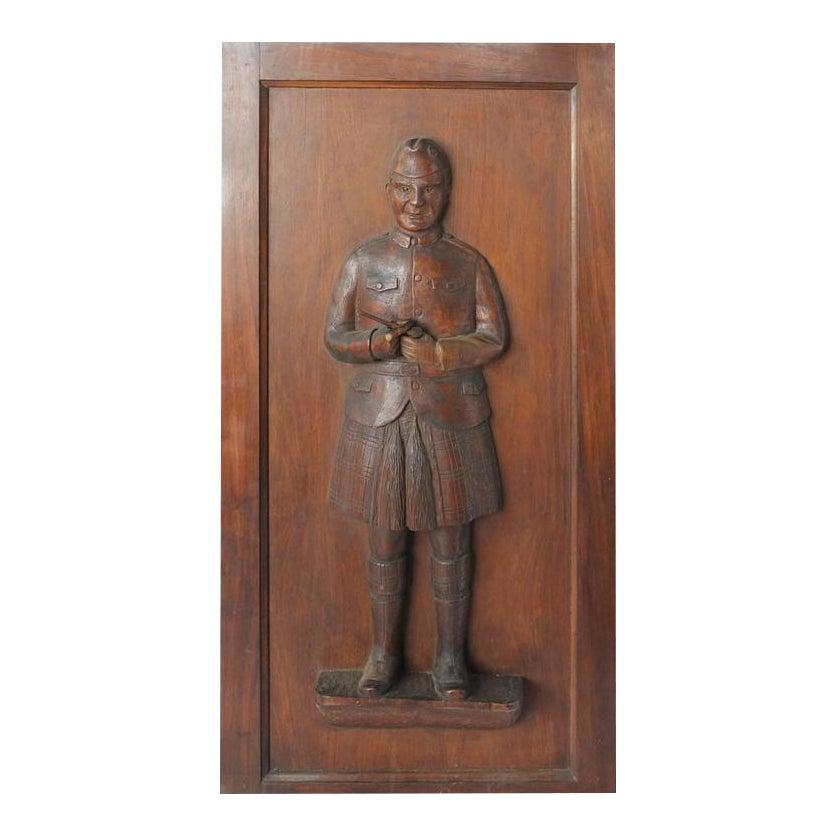 British 1900s Hand Carved Scotsman Tobacco Store Panel For Sale