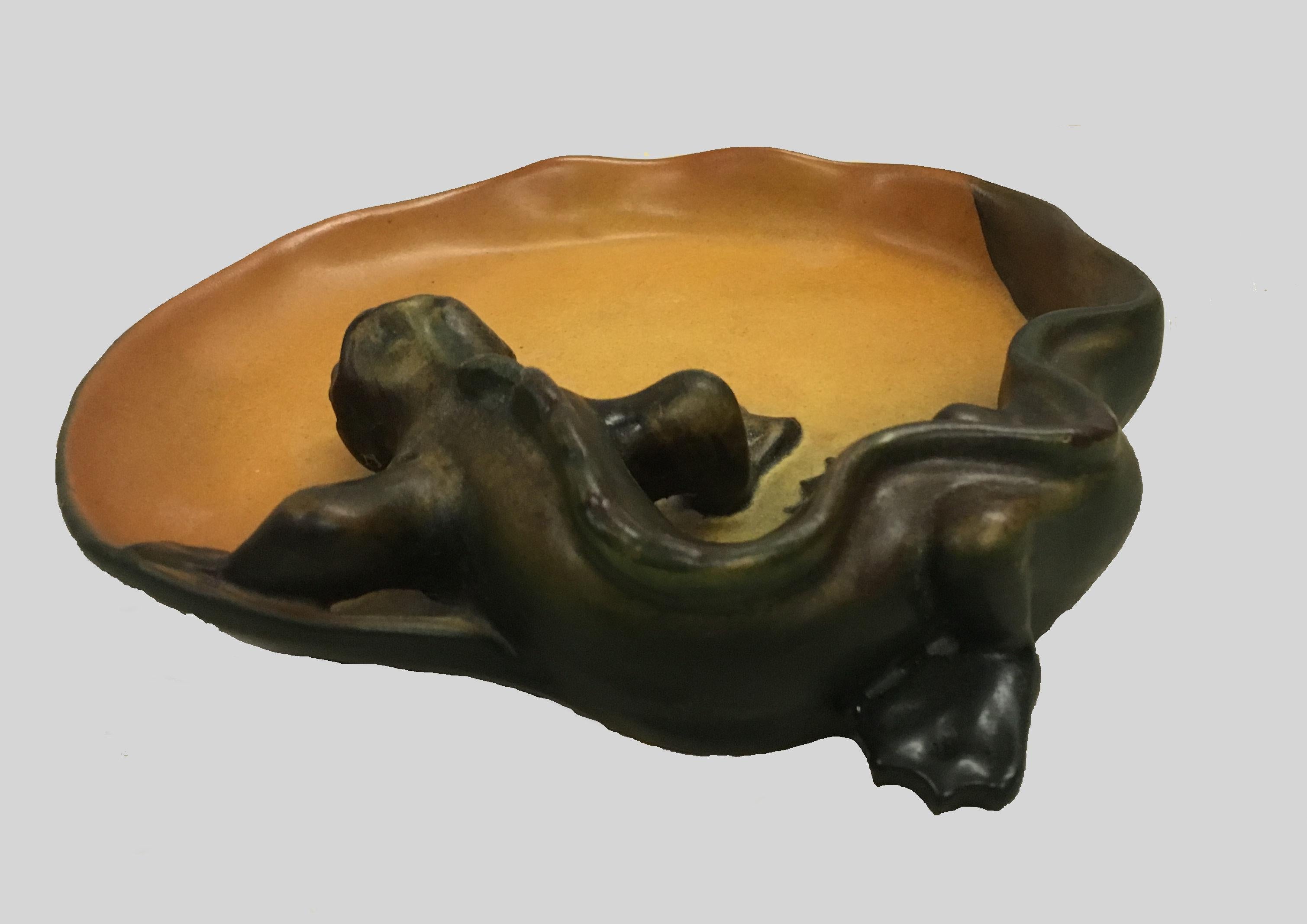 20th Century 1900's Hand-Crafted Danish Art Nouveau Lizard Ash Tray / Bowl by P. Ibsens Enke For Sale