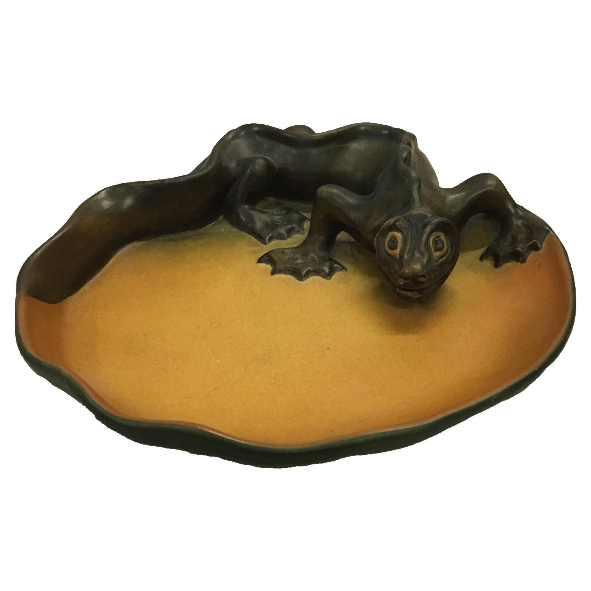 1900's Hand-Crafted Danish Art Nouveau Lizard Ash Tray / Bowl by P. Ibsens Enke For Sale