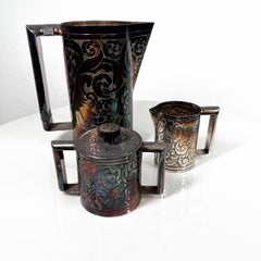 1900s Handwrought Embossed Sterling Silver Pitcher Creamer Sugar Set