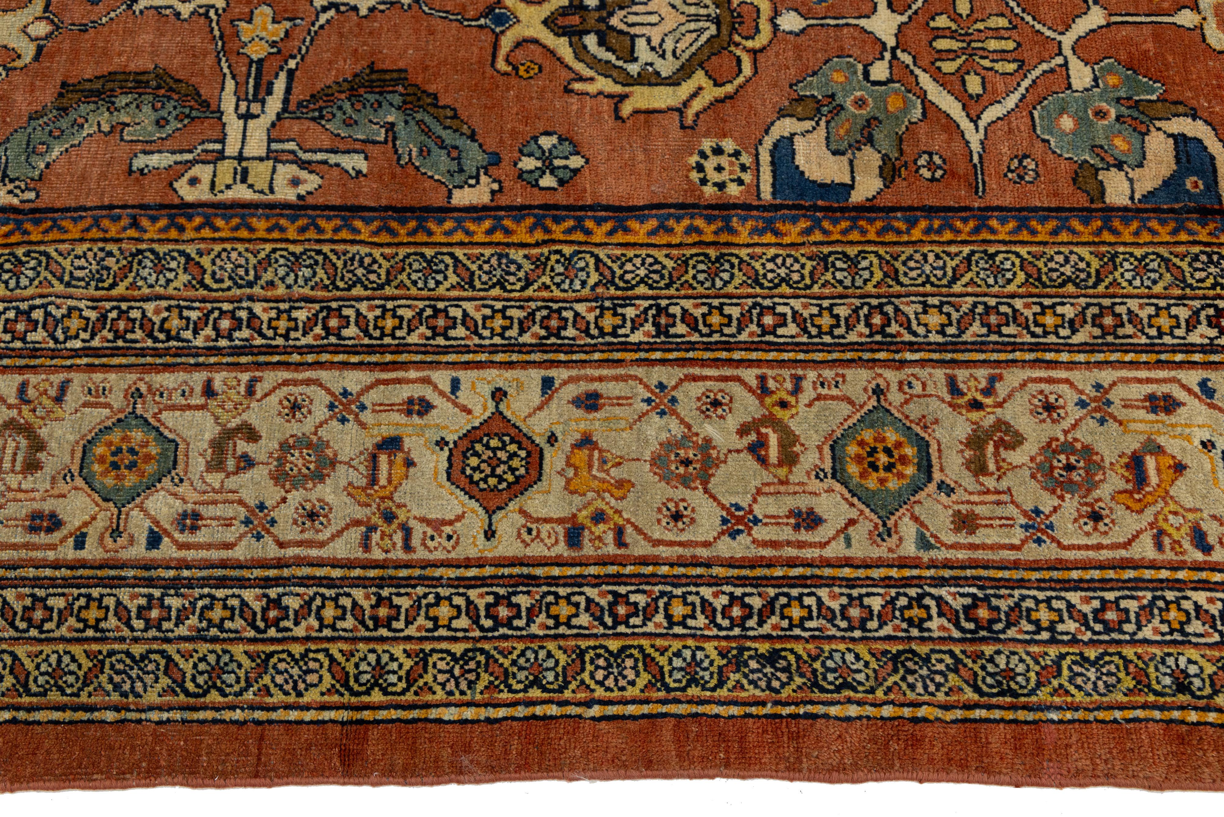 1900s Handmade Persian Mahal Wool Rug In Reddish-Brown With Floral Design en vente 2
