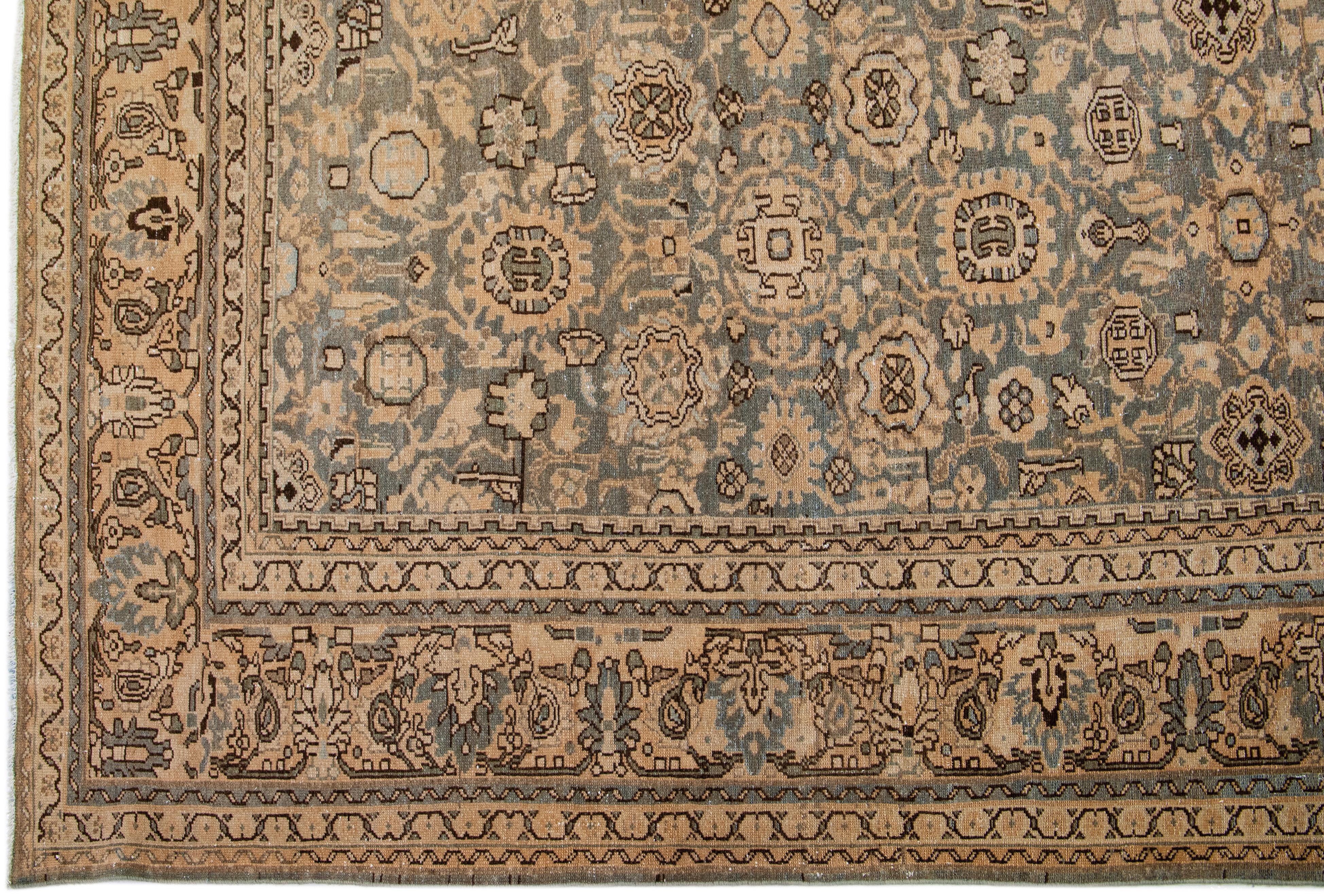 1900s Handmade Persian Malayer Allover Wool Rug with Muted Tones For Sale 1