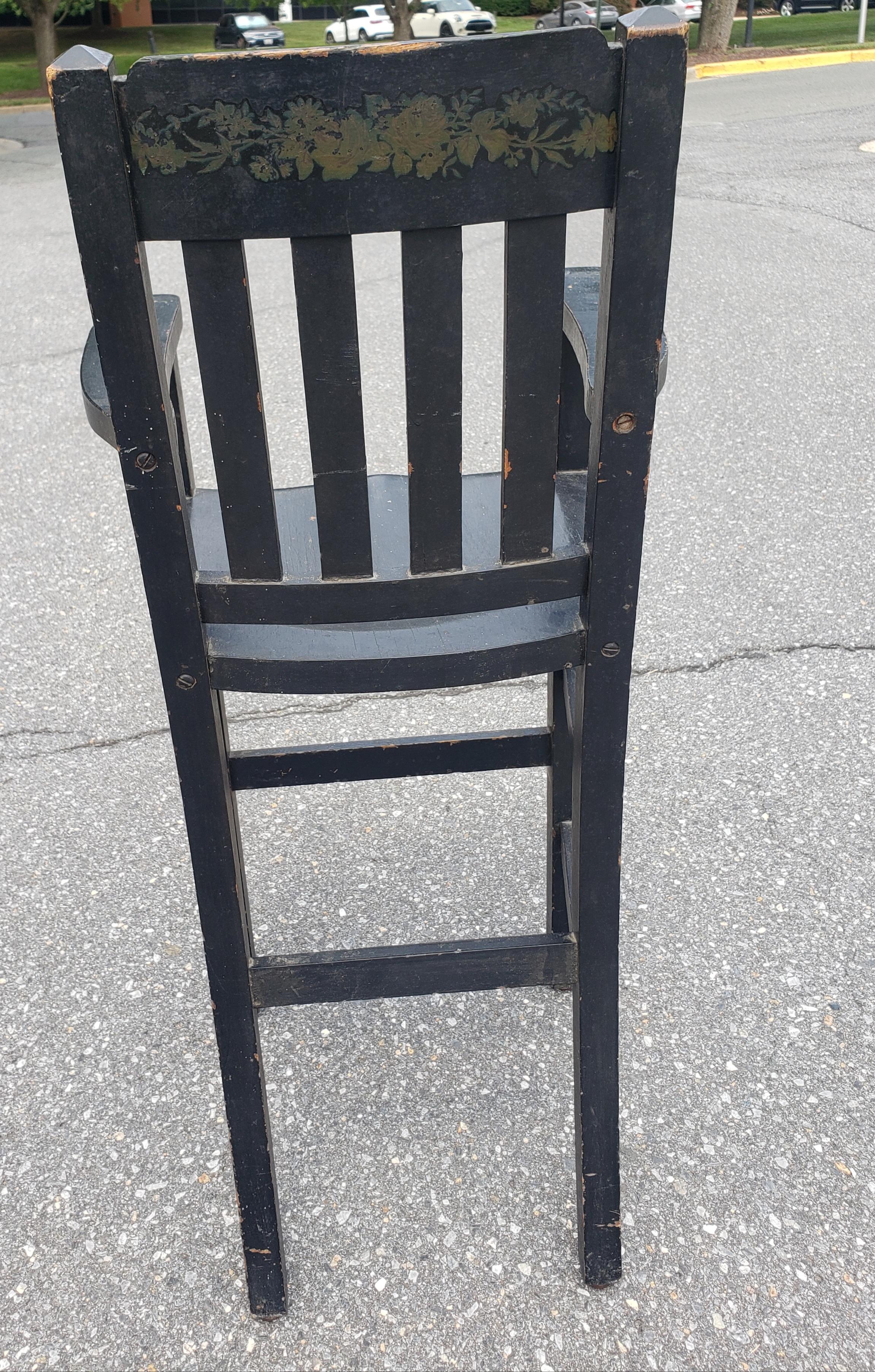 20th Century 1900s Heywood Brothers and Wakefield Co Ebonized and Decorated Youth High Chair For Sale