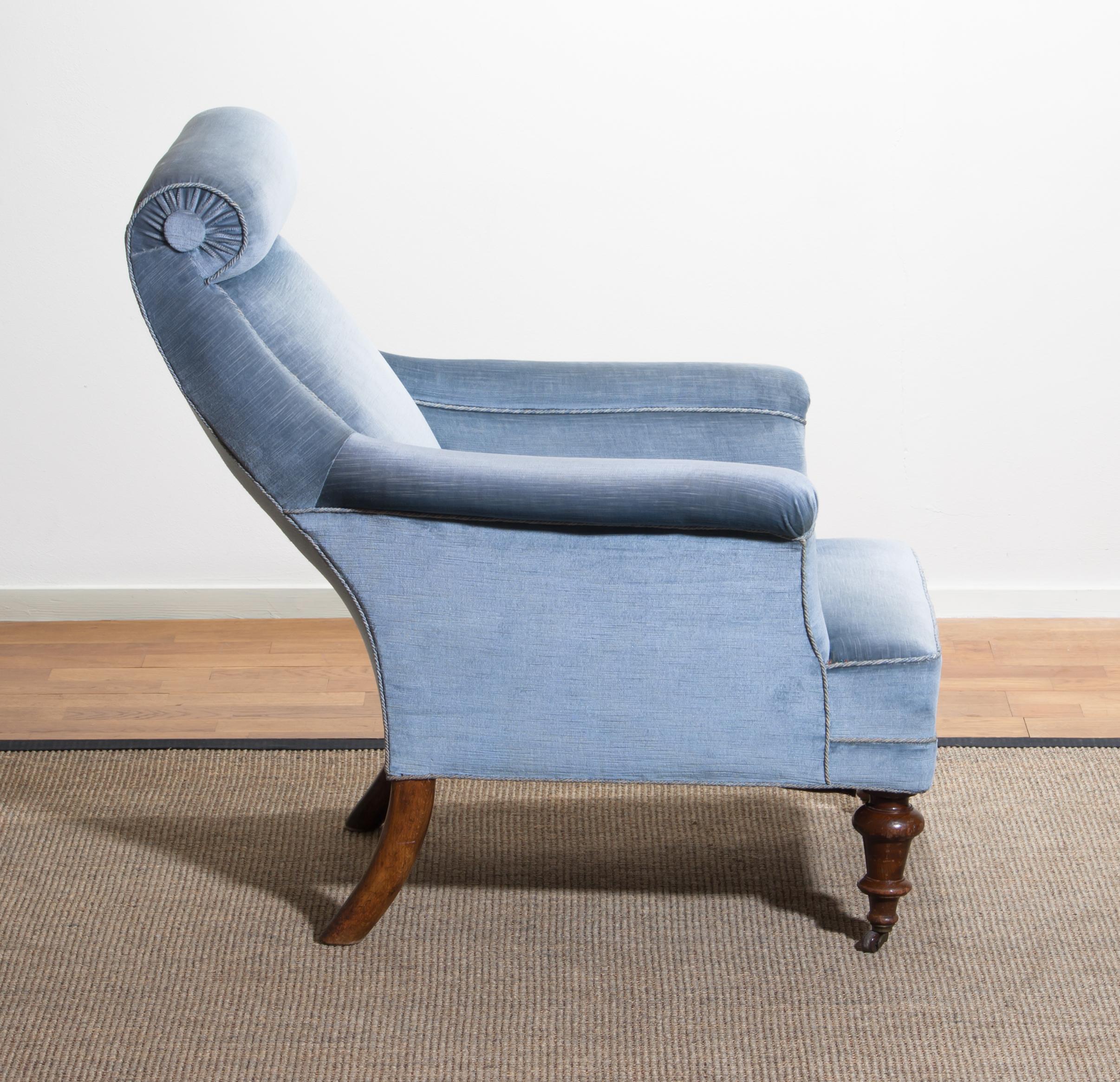 Early 20th Century 1900s, Ice Blue Velvet Dorothy Draper Style Bergère / Lounge Chair