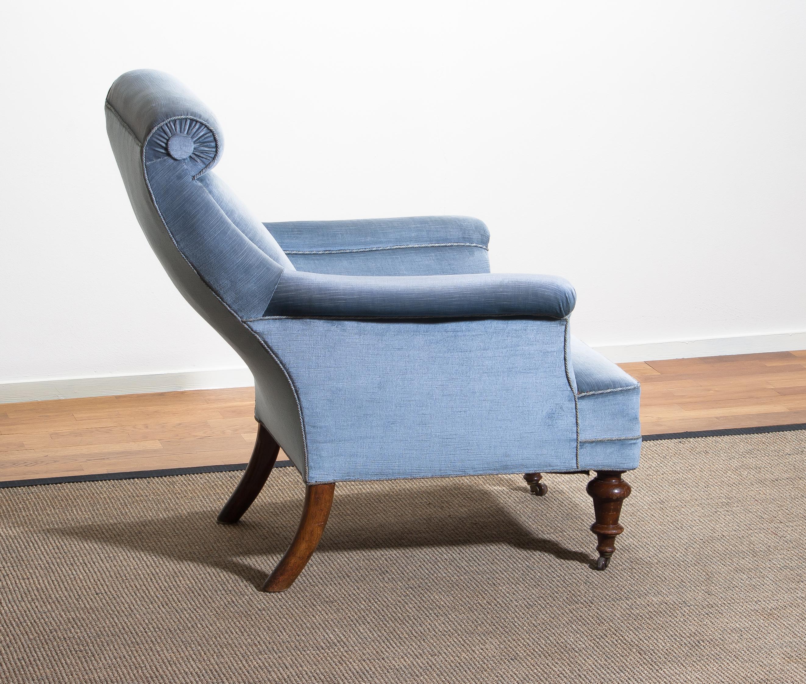 1900s, Ice Blue Velvet Dorothy Draper Style Bergère / Lounge Chair 1