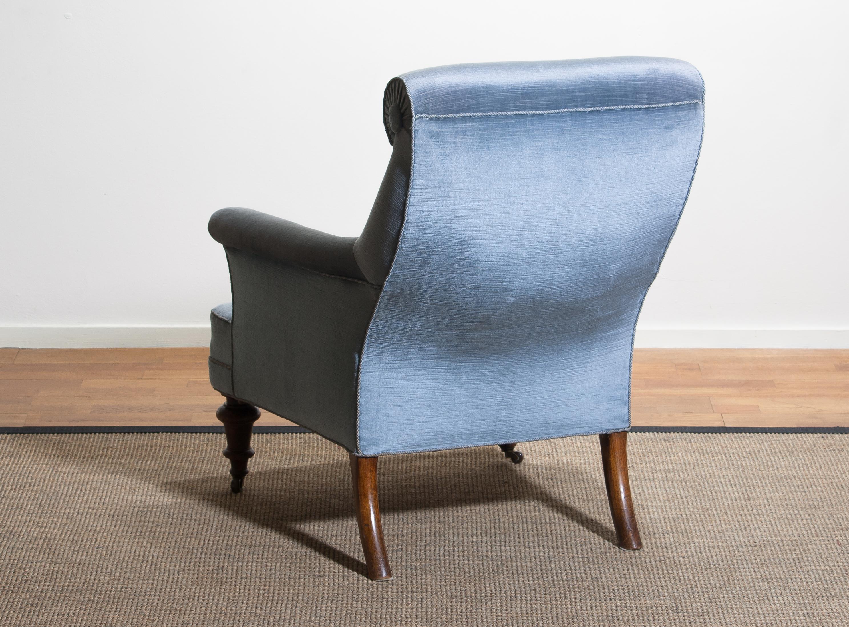 1900s, Ice Blue Velvet Dorothy Draper Style Bergère / Lounge Chair 3