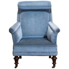 1900s, Ice Blue Velvet Dorothy Draper Style Bergère / Lounge Chair