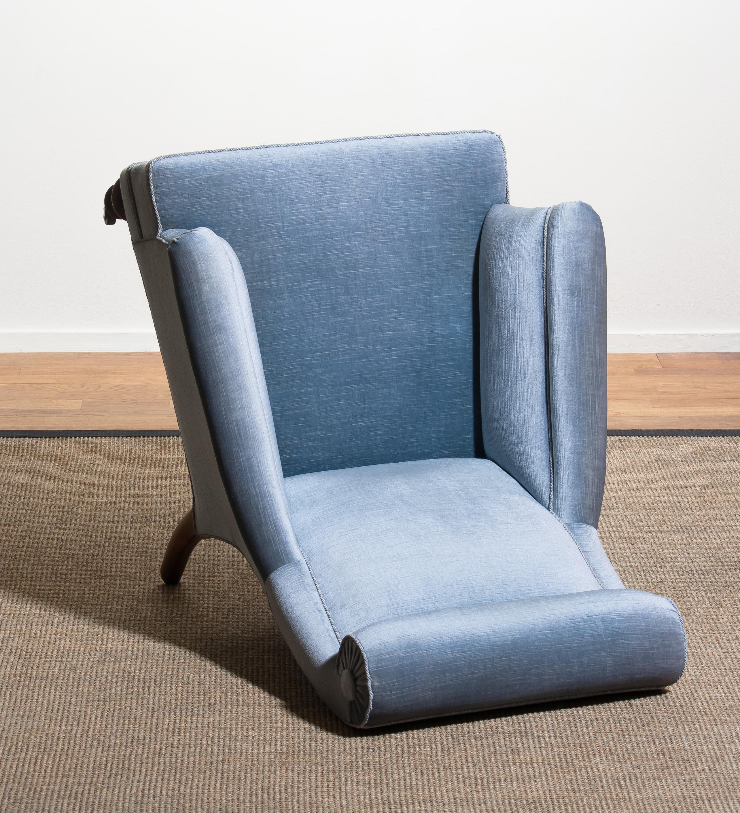 1900s, Ice Blue Velvet Dorothy Draper Style Bergère Lounge Club Chair 1 5