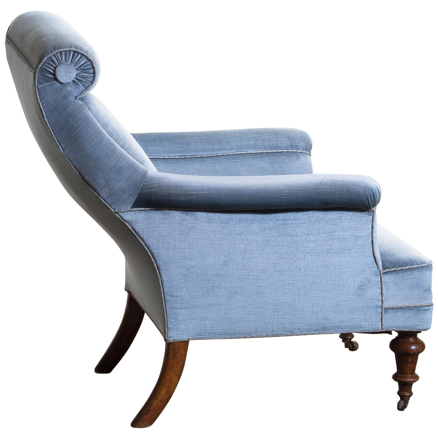 American Classical 1900s, Ice Blue Velvet Dorothy Draper Style Bergère Lounge Club Chair 1