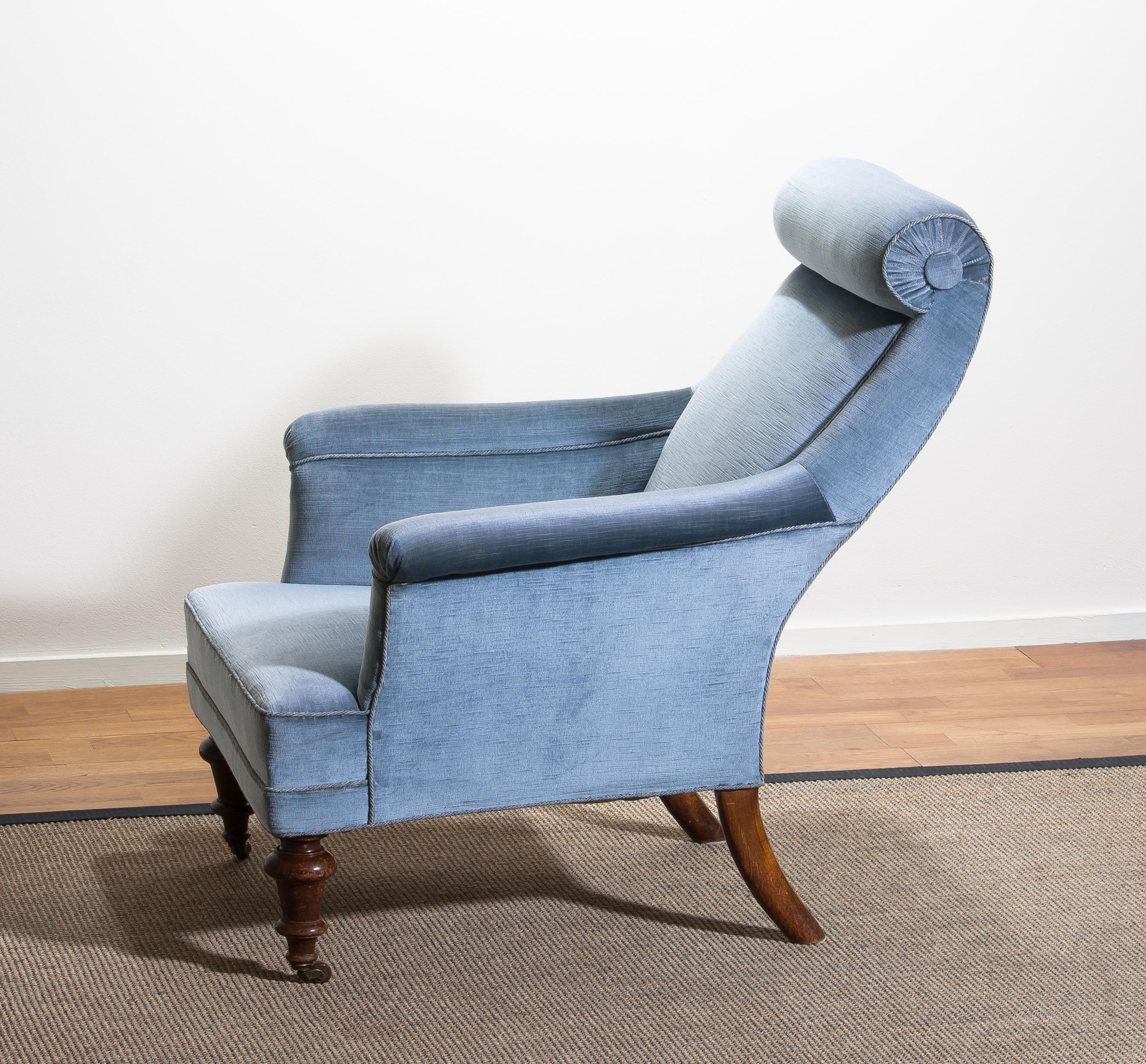 1900s, Ice Blue Velvet Dorothy Draper Style Bergère Lounge Club Chair 1 3