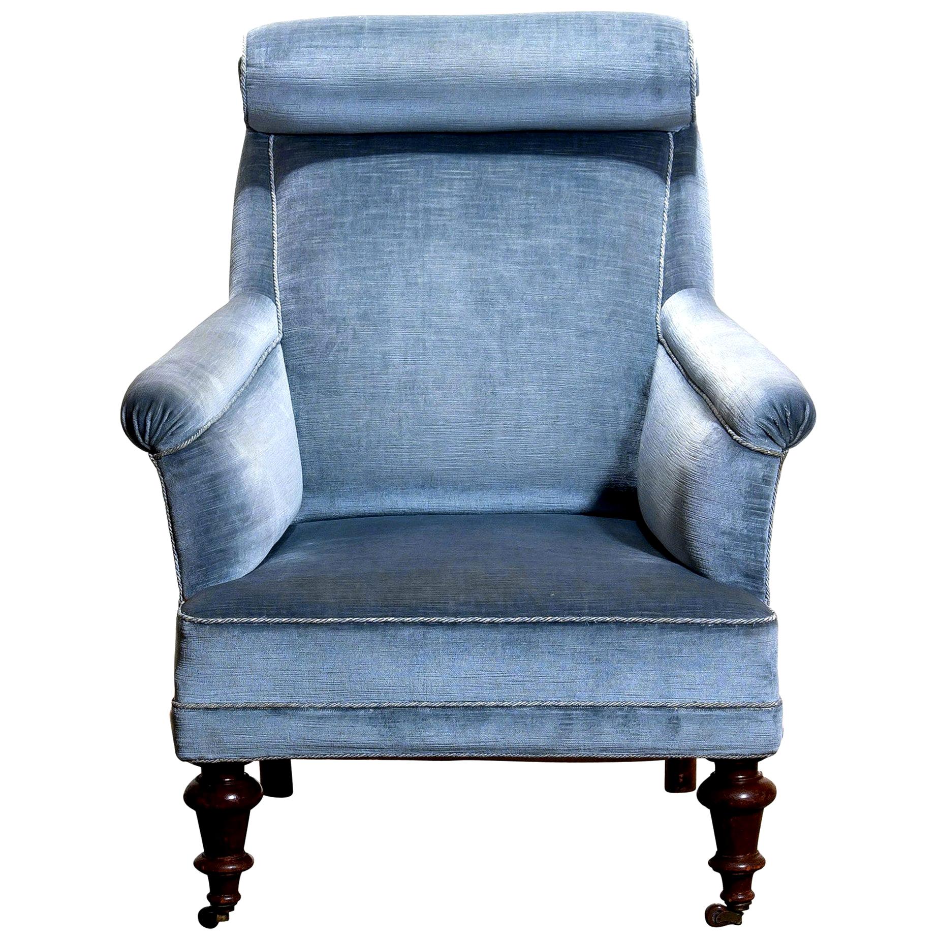 American Classical 1900s, Ice Blue Velvet Dorothy Draper Style Bergère Lounge Club Chair