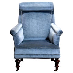 1900s, Ice Blue Velvet Dorothy Draper Style Bergère Lounge Club Chair