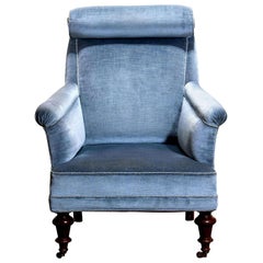 1900s, Ice Blue Velvet Dorothy Draper Style Bergère Lounge Club Chair