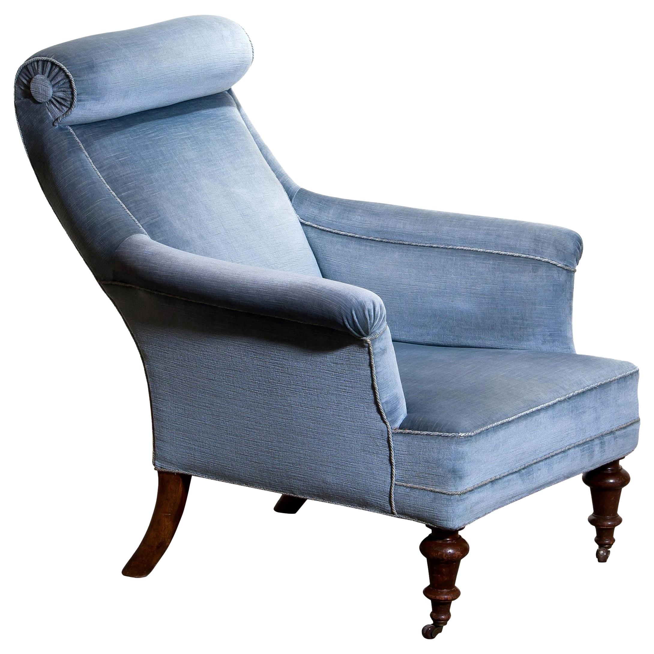 1900s, Ice Blue Velvet Dorothy Draper Style Bergère Lounge Club Chair