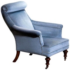 1900s, Ice Blue Velvet Dorothy Draper Style Bergère Lounge Club Chair