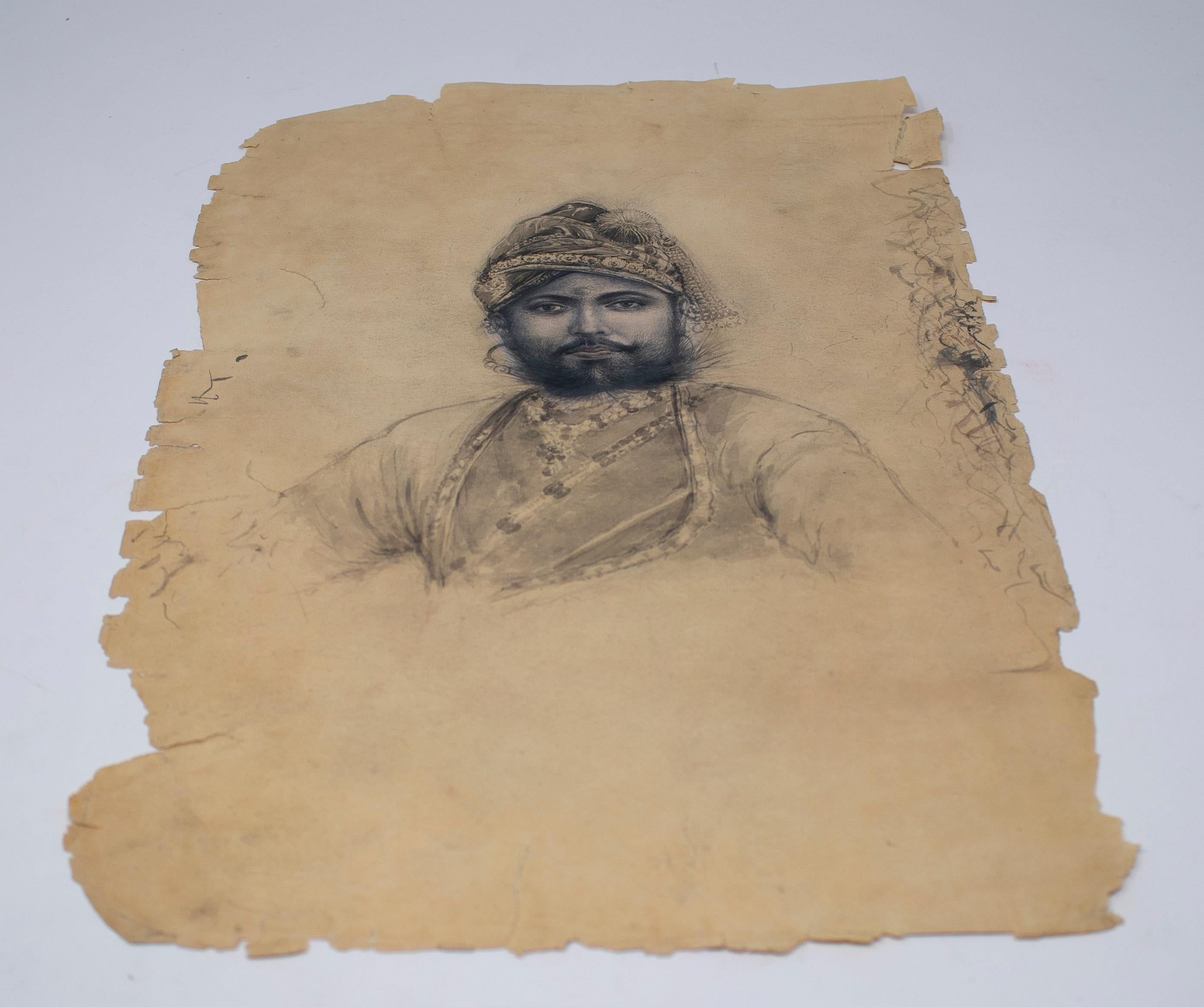 1900s Indian portrait on paper of man with turban. Part of a private collection.