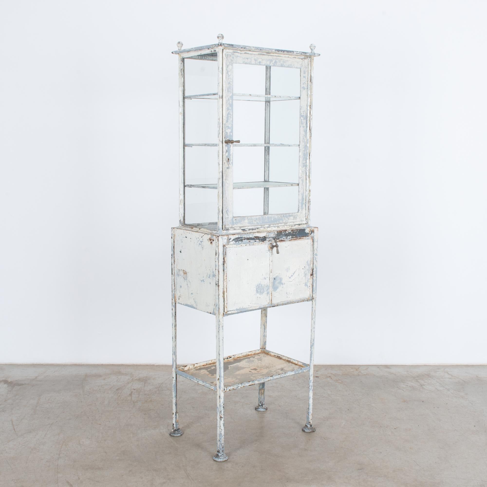 French 1900s Industrial Patinated Metal Vitrine