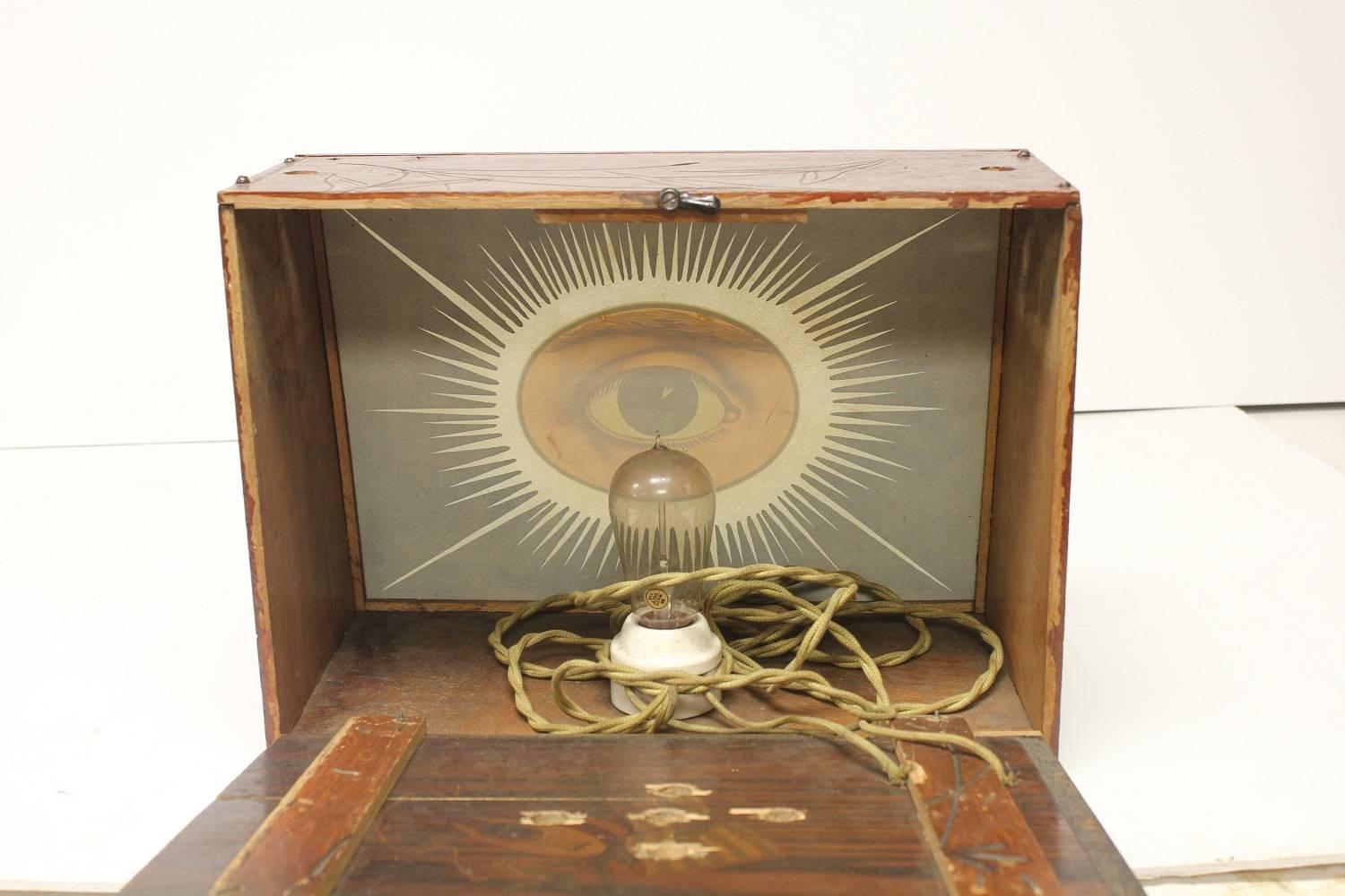 1900s IOOF Odd Fellows All Seeing Eye Light Up Glass Sign 1