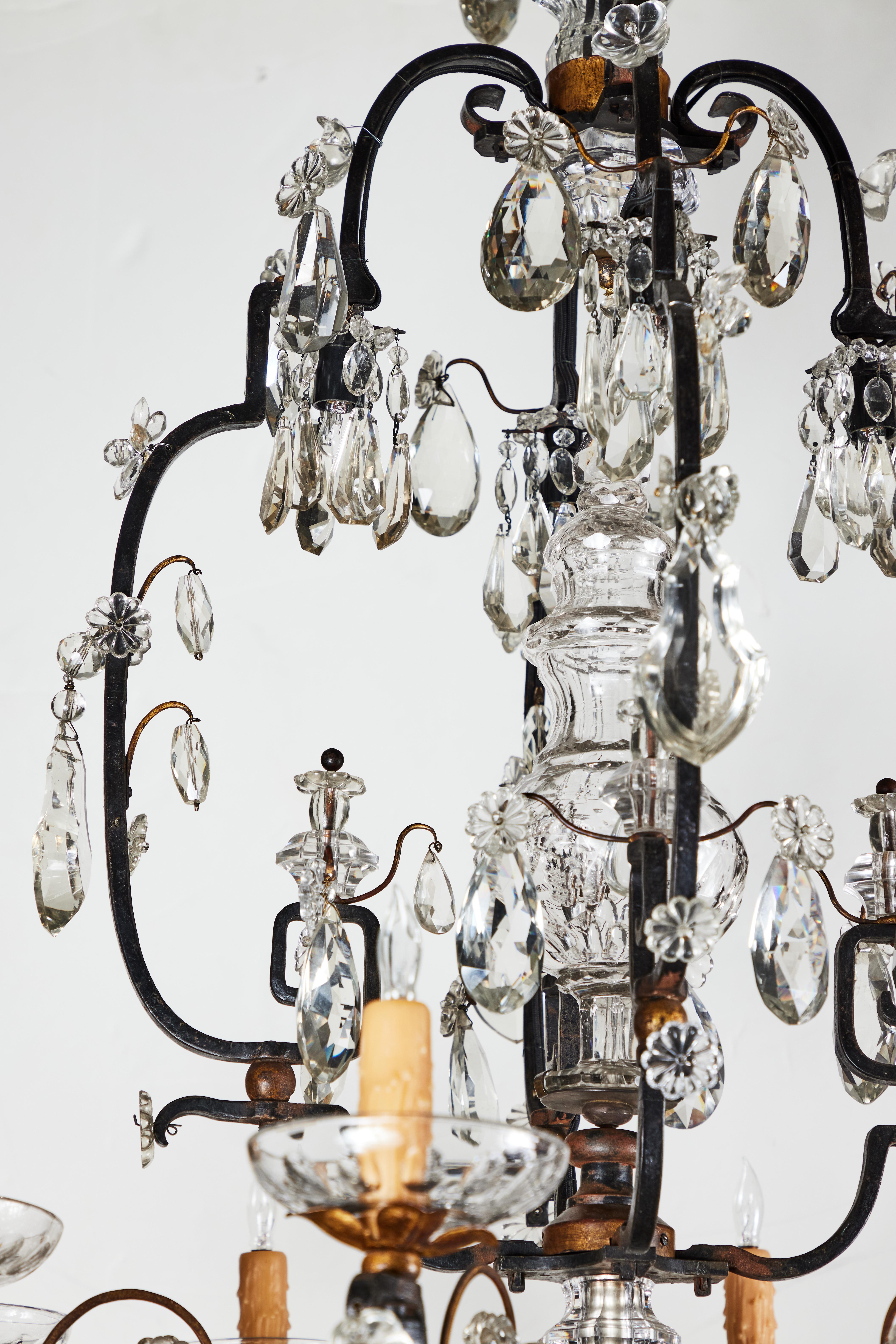 Forged 1900s, Iron and Crystal Chandelier