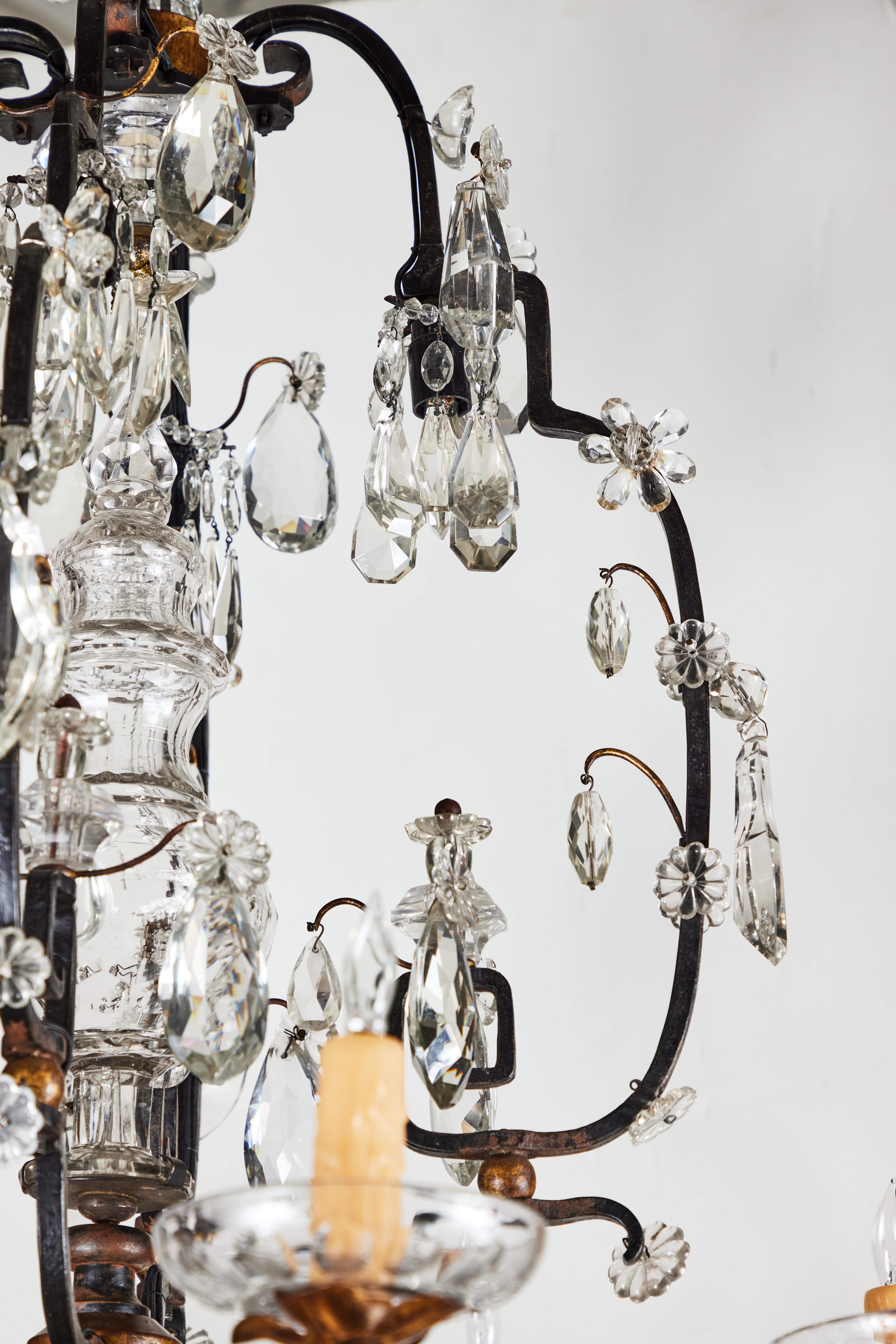 1900s, Iron and Crystal Chandelier In Good Condition In Newport Beach, CA