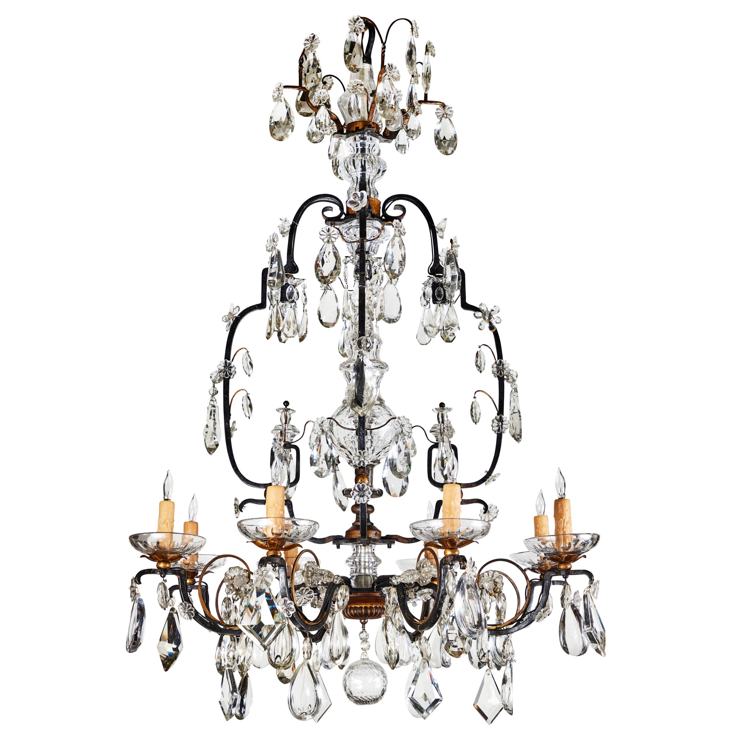 1900s, Iron and Crystal Chandelier