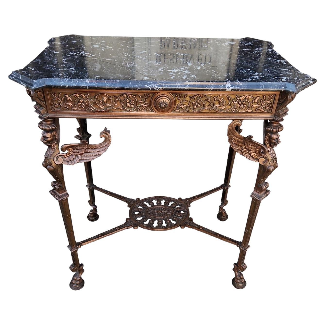 1900er Eisen Marmorplatte Tisch