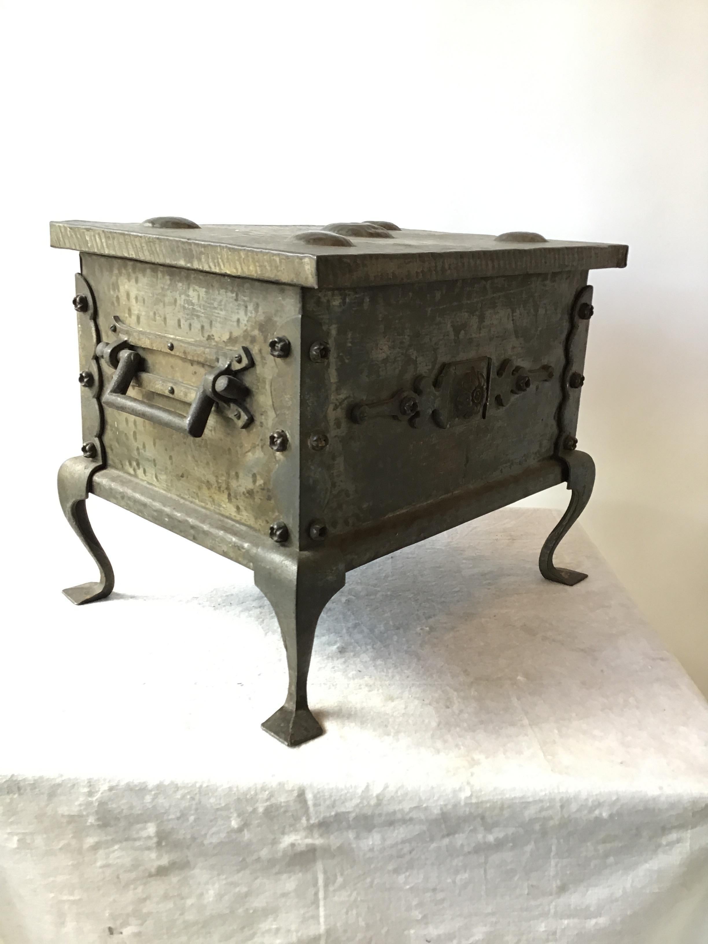 1900s Iron and Tin Coal Holder In Good Condition For Sale In Tarrytown, NY