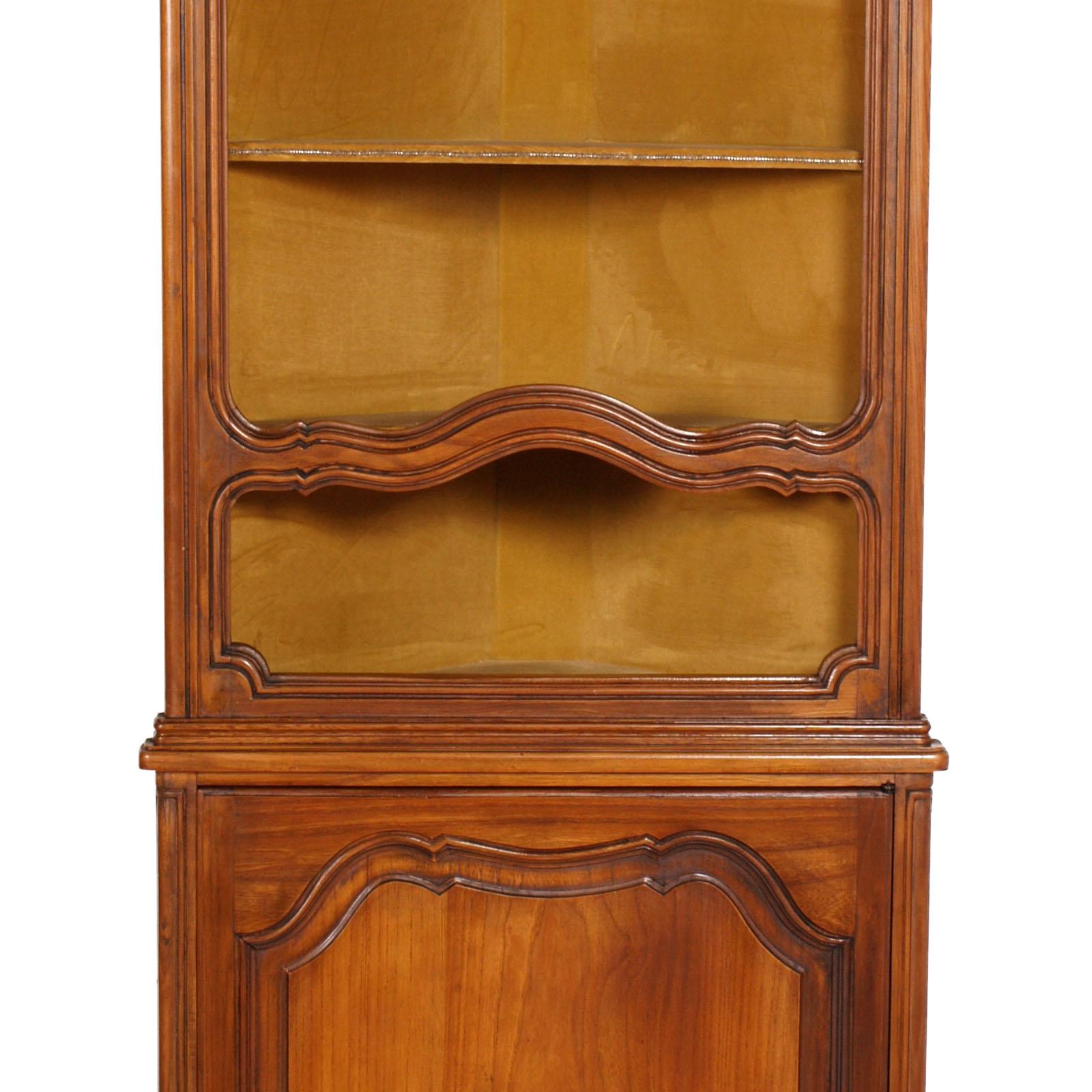 Baroque Revival 1900s, Venetian Baroque Corner Cupboard Bookcase, Restored, Wax-Polished For Sale