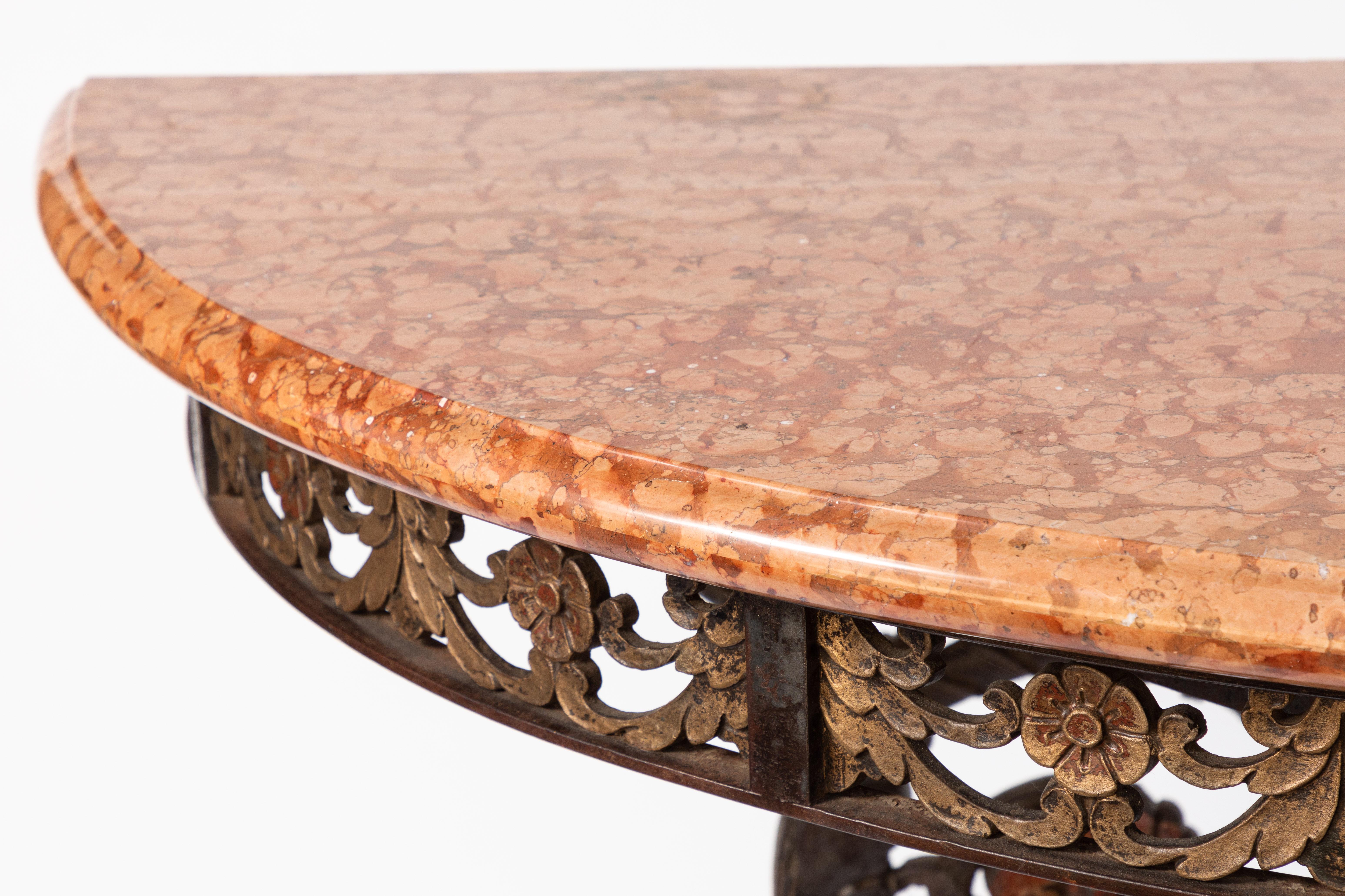 Hand-Crafted 20th Century Italian Bronze and Iron Marble-Top Console For Sale