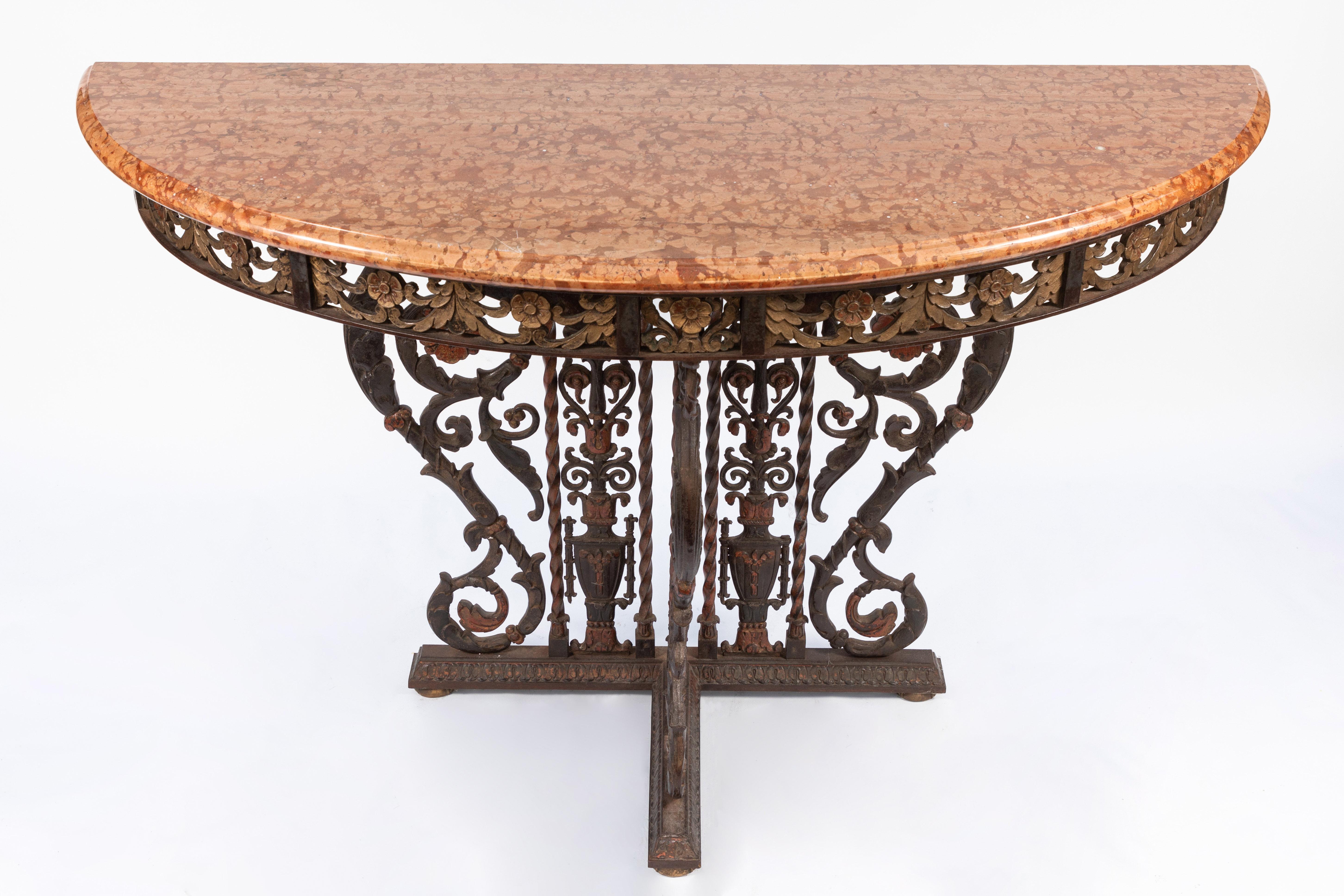 20th Century Italian Bronze and Iron Marble-Top Console For Sale 1