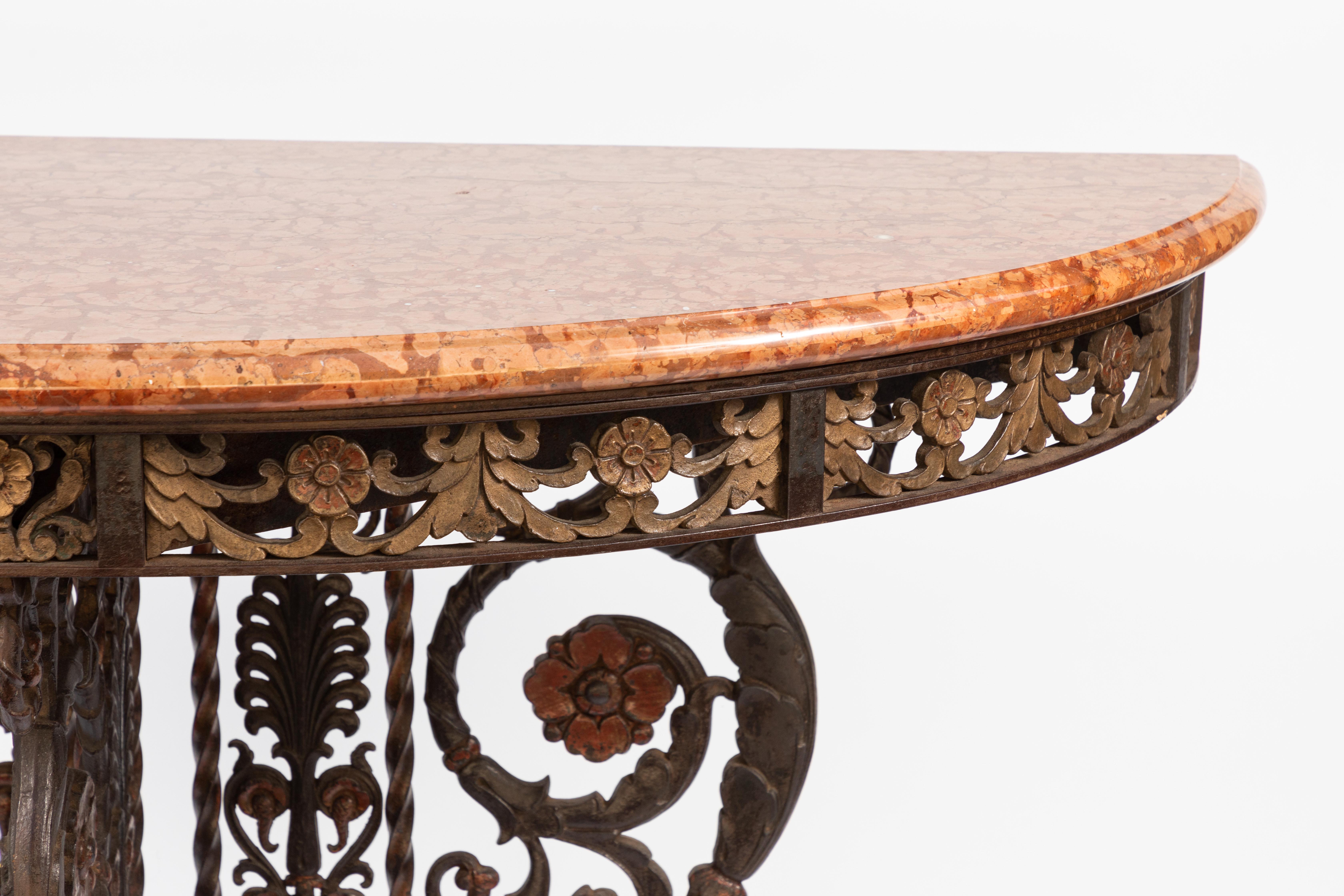 20th Century Italian Bronze and Iron Marble-Top Console For Sale 2