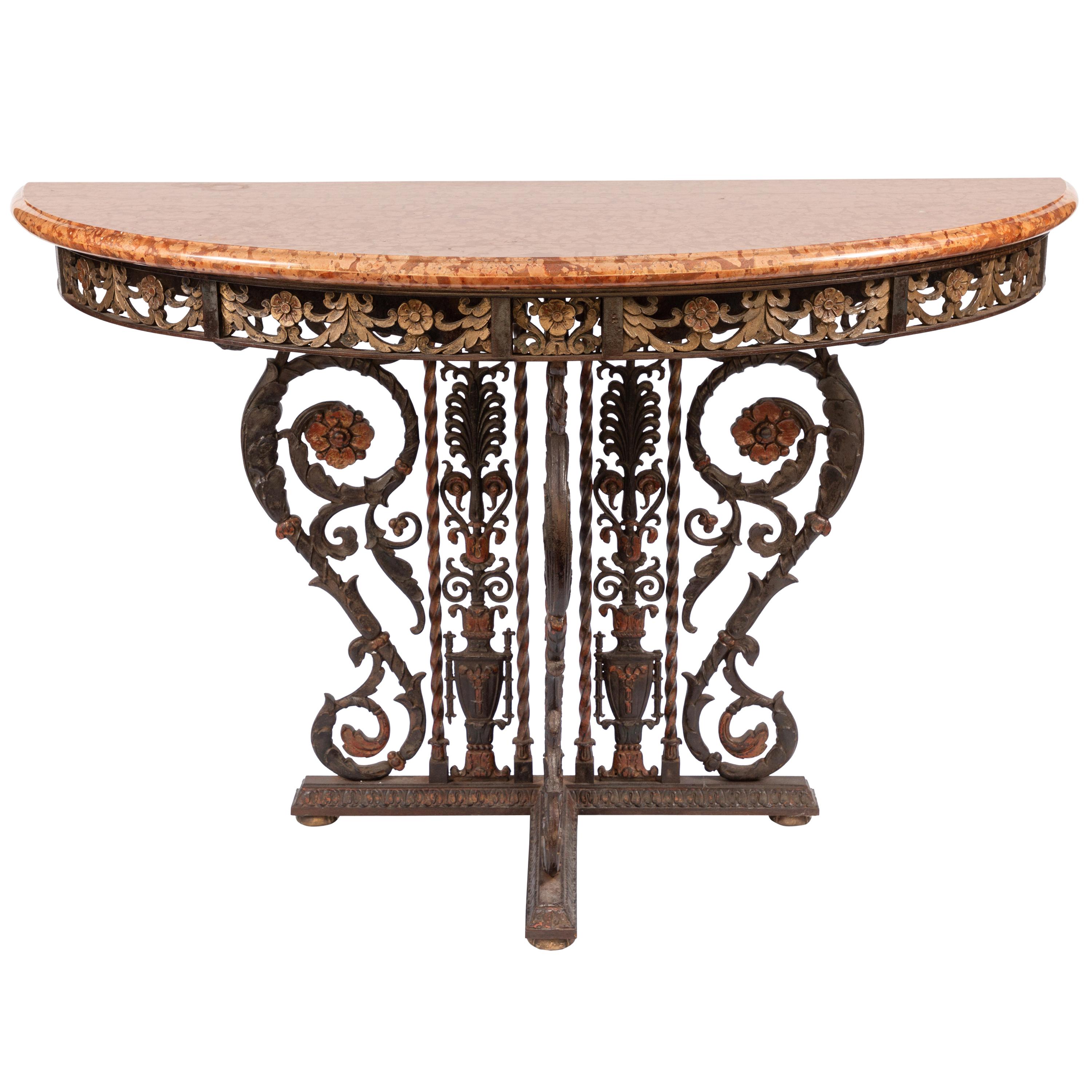 20th Century Italian Bronze and Iron Marble-Top Console For Sale