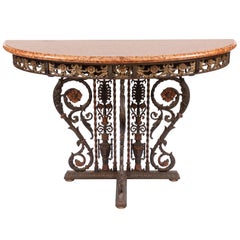 20th Century Italian Bronze and Iron Marble-Top Console