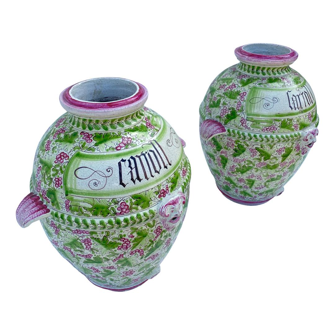 Other 1900s Italian Glazed Hand Painted Jars For Sale