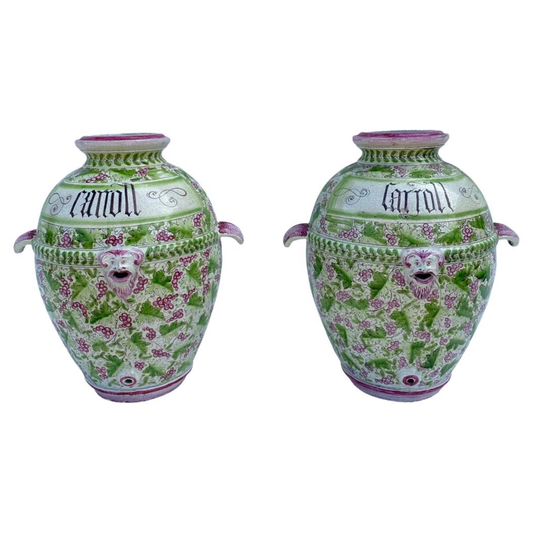 1900s Italian Glazed Hand Painted Jars For Sale