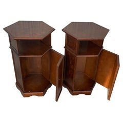 1900s Italian Hexagonal Pedestal Pilar Maple Cupboards End Tables, a Pair