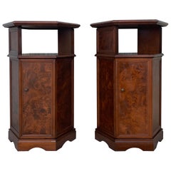 1900s Italian Hexagonal Pedestal Pilar Maple Cupboards End Tables, a Pair