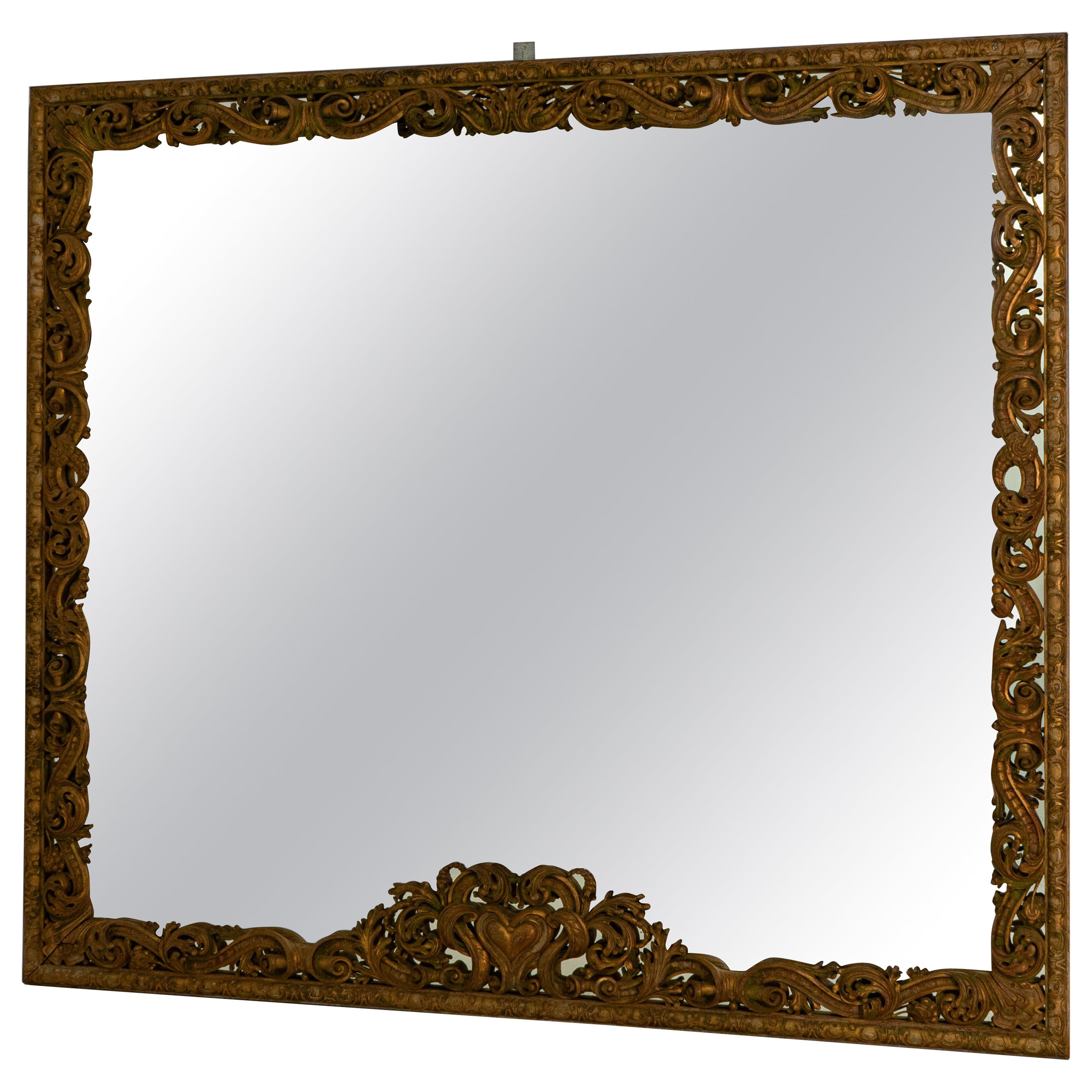 1900s Italian Monumental Carved Giltwood Mirror For Sale