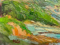 The Italian Coastline Turquoise Sea Signed Antique Impressionist Oil Painting