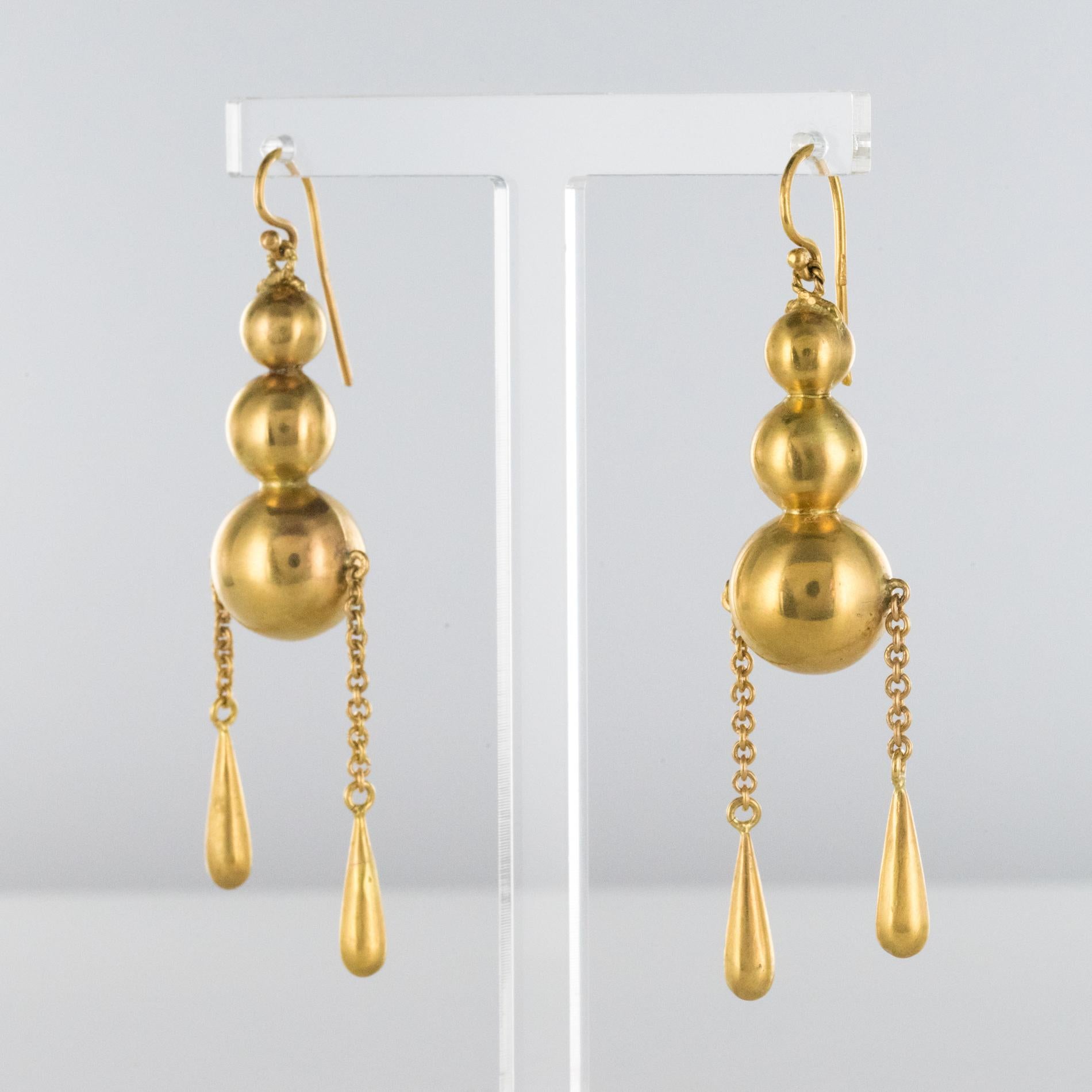 Belle Époque 1900s Italian Pearls Drops of Gold Dangle Earrings