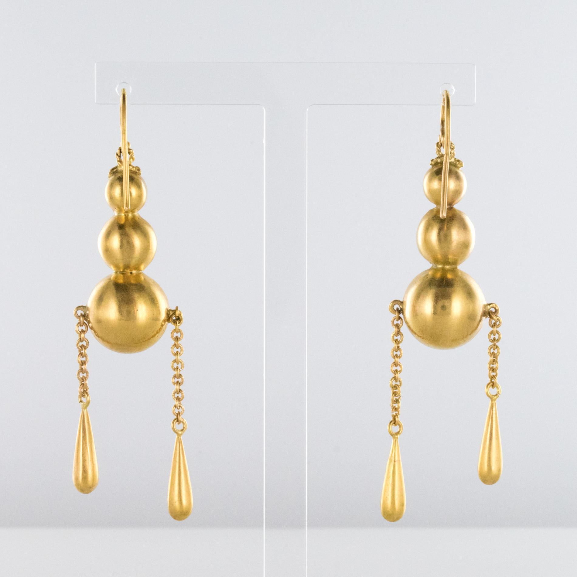 Women's 1900s Italian Pearls Drops of Gold Dangle Earrings